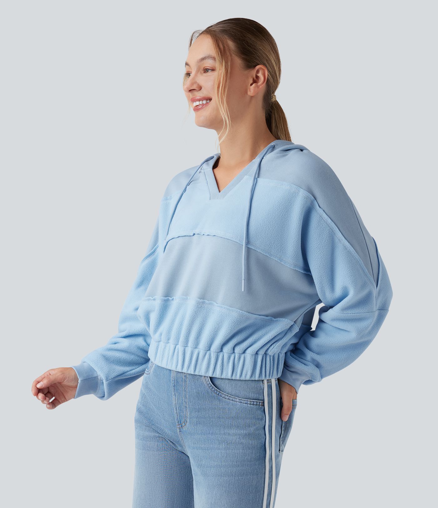 Hooded Drawstring Long Sleeve Patchwork Casual Sports Sweatshirt