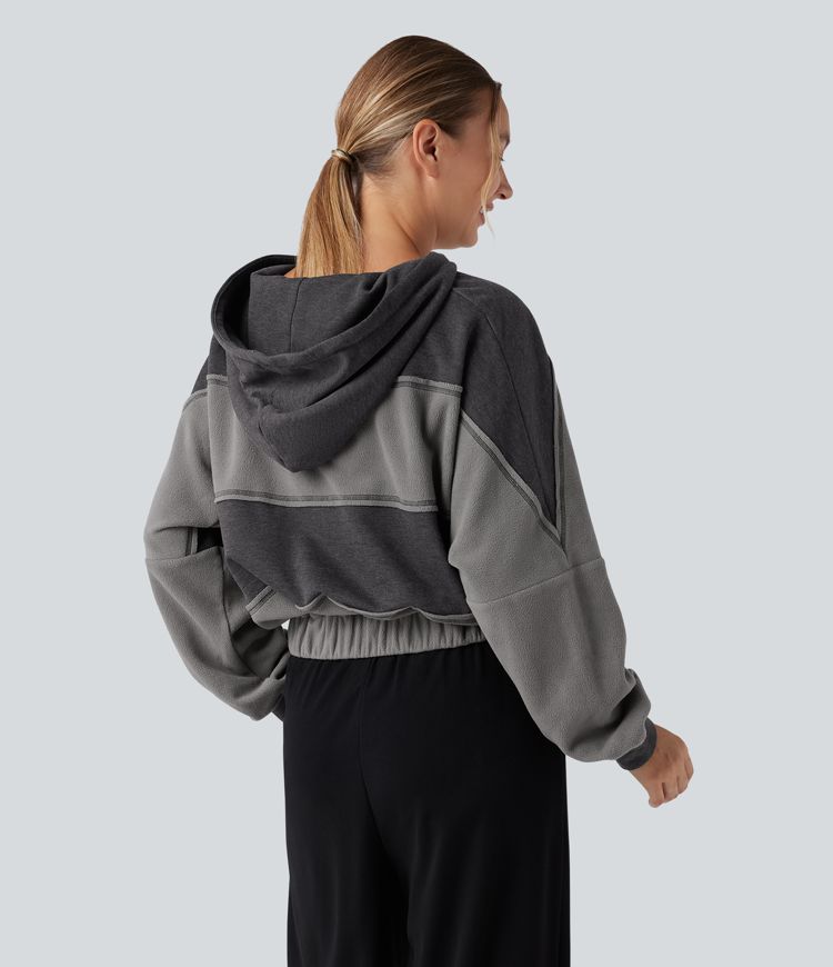 Hooded Drawstring Long Sleeve Patchwork Casual Sports Sweatshirt