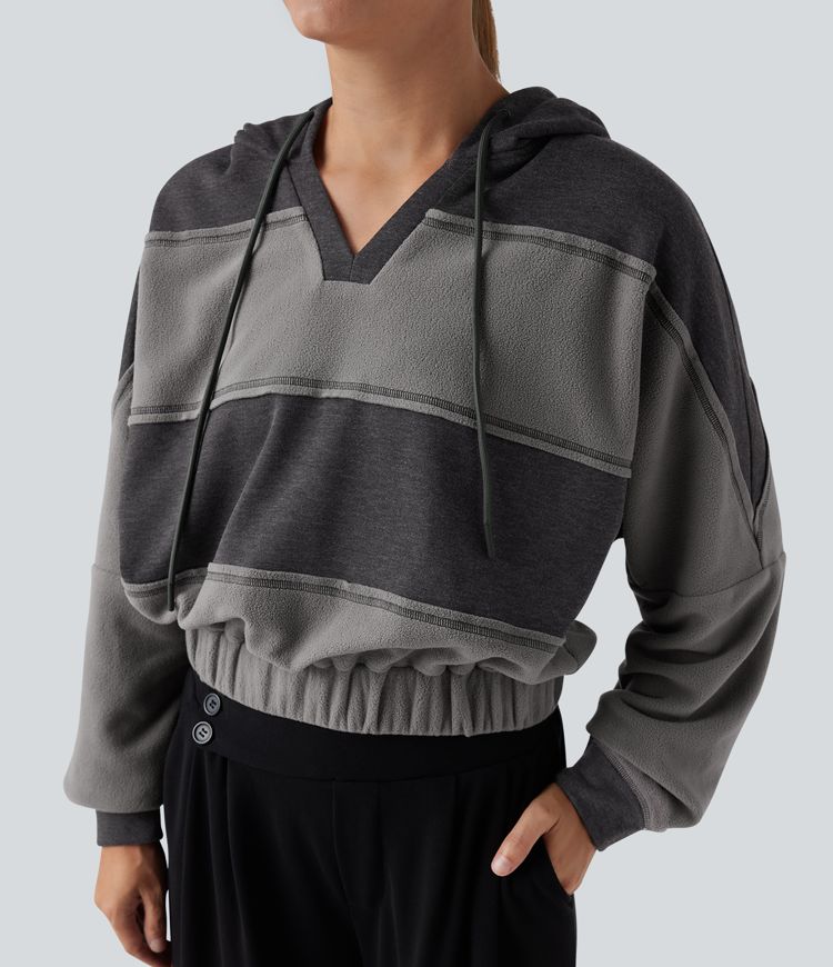 Hooded Drawstring Long Sleeve Patchwork Casual Sports Sweatshirt