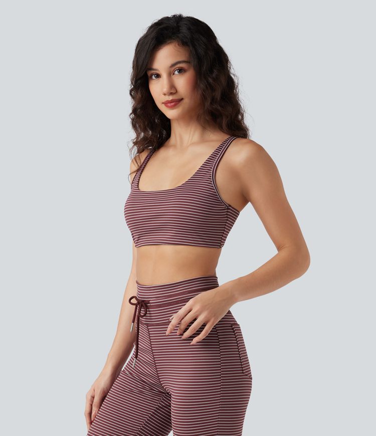Low Support U Neck Cut Out Stripe Yoga Sports Bra