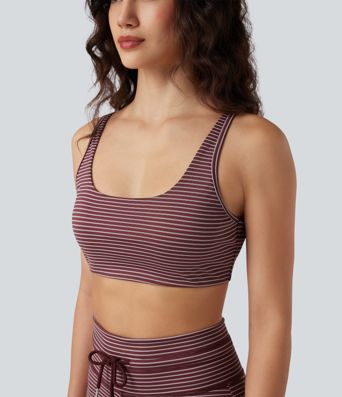 Low Support U Neck Cut Out Stripe Yoga Sports Bra
