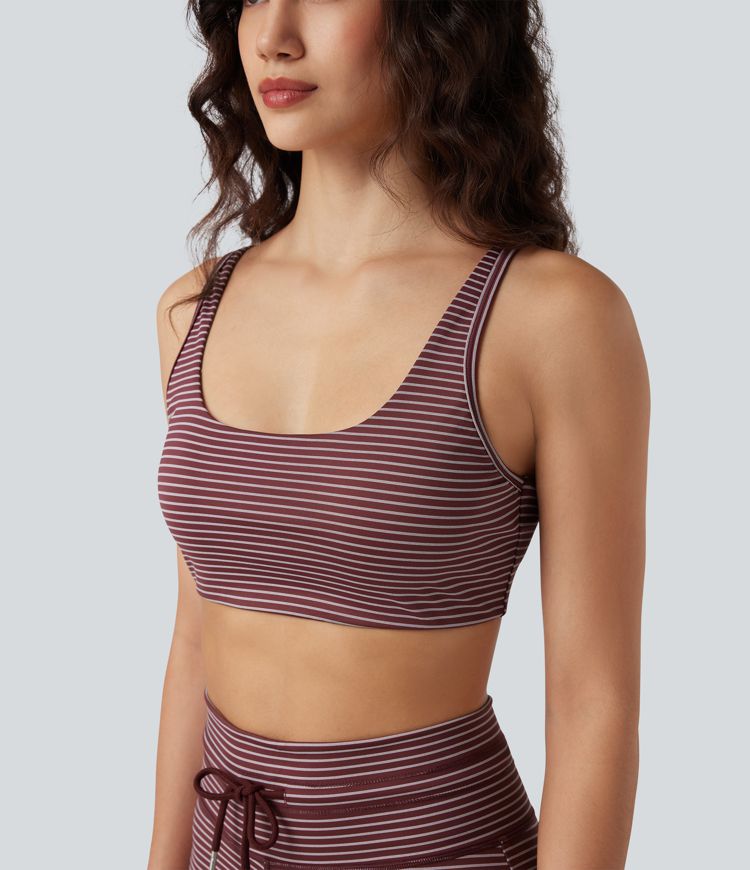Low Support U Neck Cut Out Stripe Yoga Sports Bra