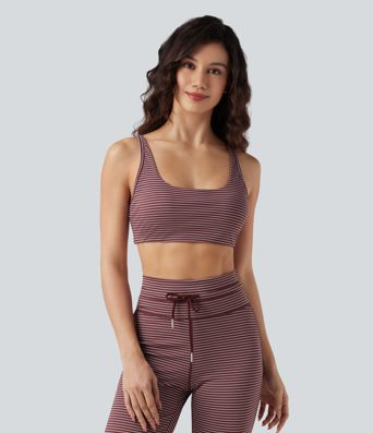 Low Support U Neck Cut Out Stripe Yoga Sports Bra