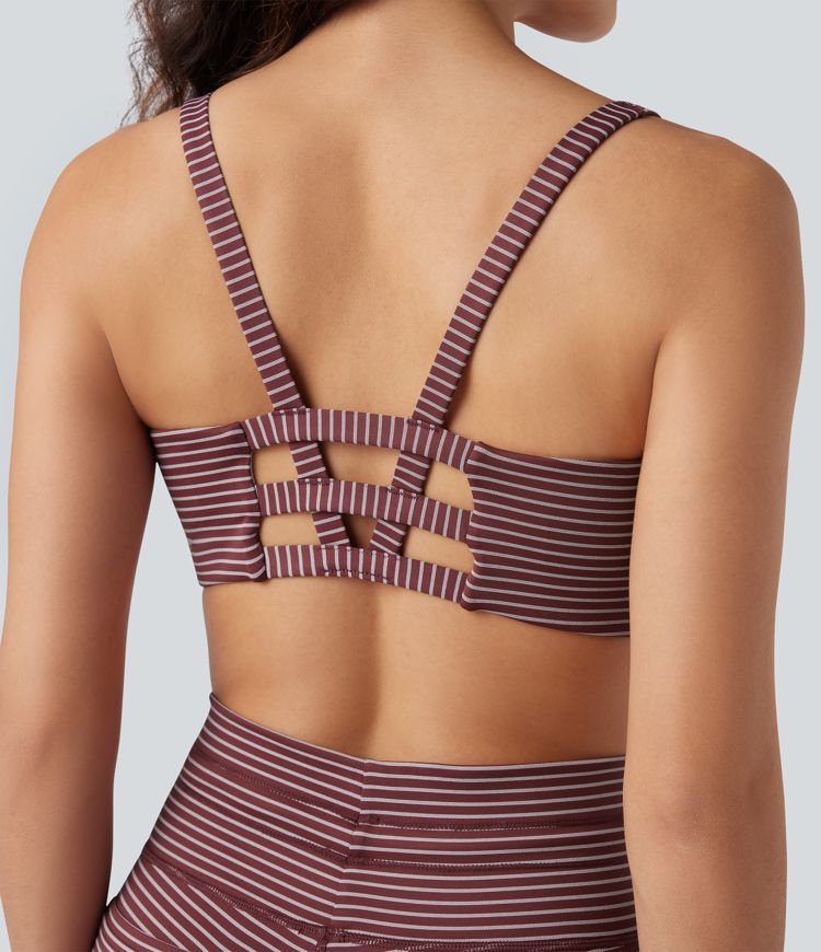 Low Support U Neck Cut Out Stripe Yoga Sports Bra