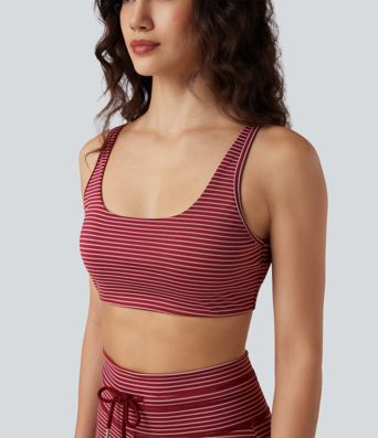 Yoga-Sport-BH mit niedrigem Support, U-Ausschnitt, Cut-Out-Design und Streifen - A-C Cups