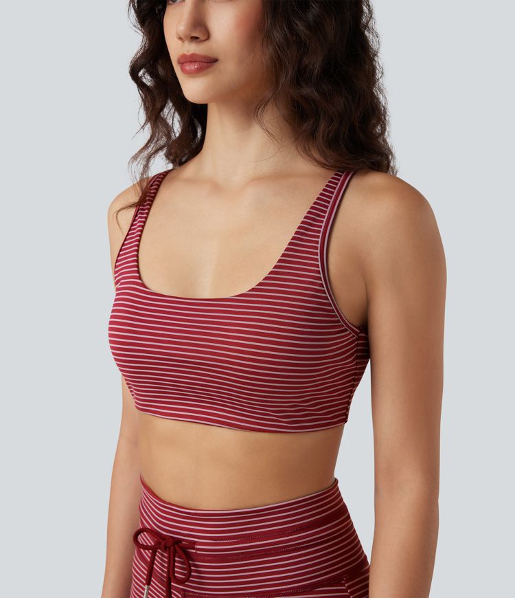 Yoga-Sport-BH mit niedrigem Support, U-Ausschnitt, Cut-Out-Design und Streifen - A-C Cups