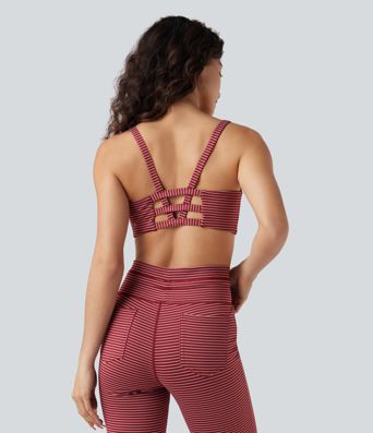 Yoga-Sport-BH mit niedrigem Support, U-Ausschnitt, Cut-Out-Design und Streifen - A-C Cups