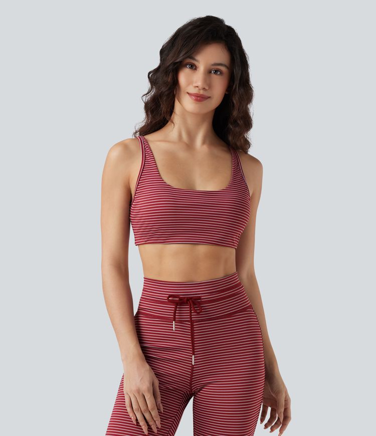 Yoga-Sport-BH mit niedrigem Support, U-Ausschnitt, Cut-Out-Design und Streifen - A-C Cups