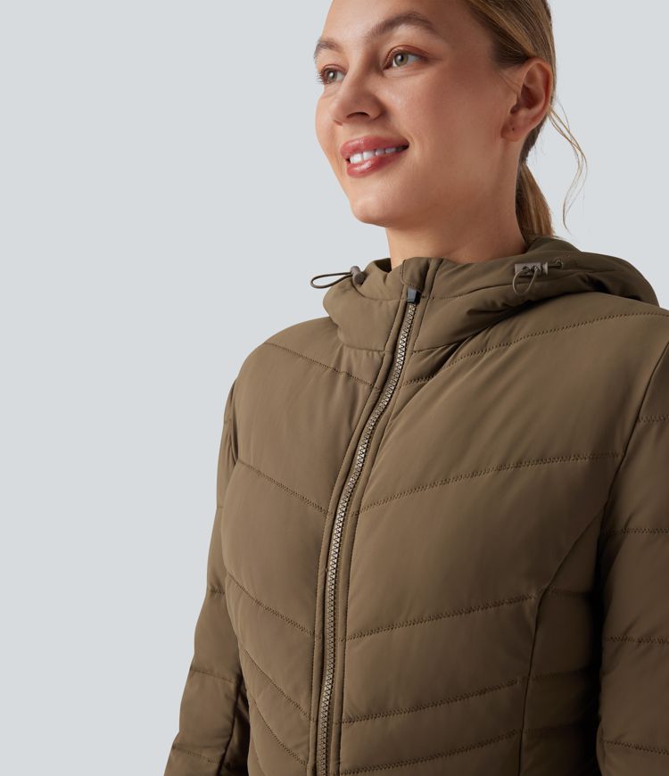 Hooded Longline Stretchy Casual Padded Jacket with Pockets