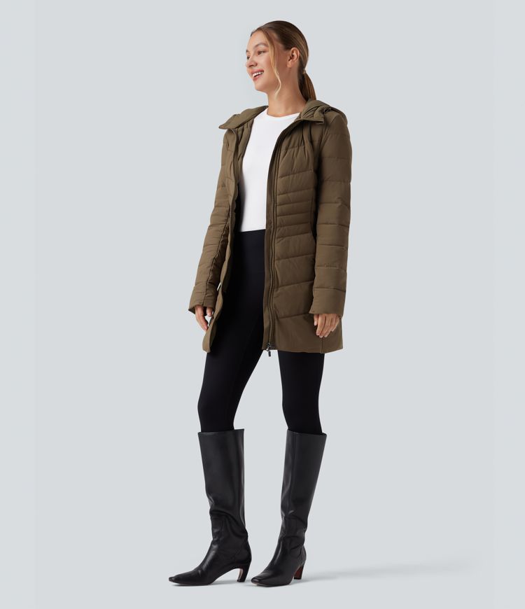 Hooded Longline Stretchy Casual Padded Jacket with Pockets