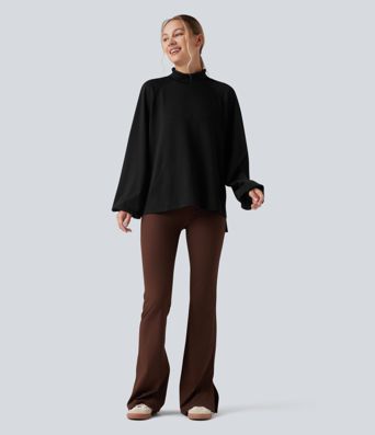 Mock Neck Long Sleeve High Low Casual Sweatshirt with Pocket