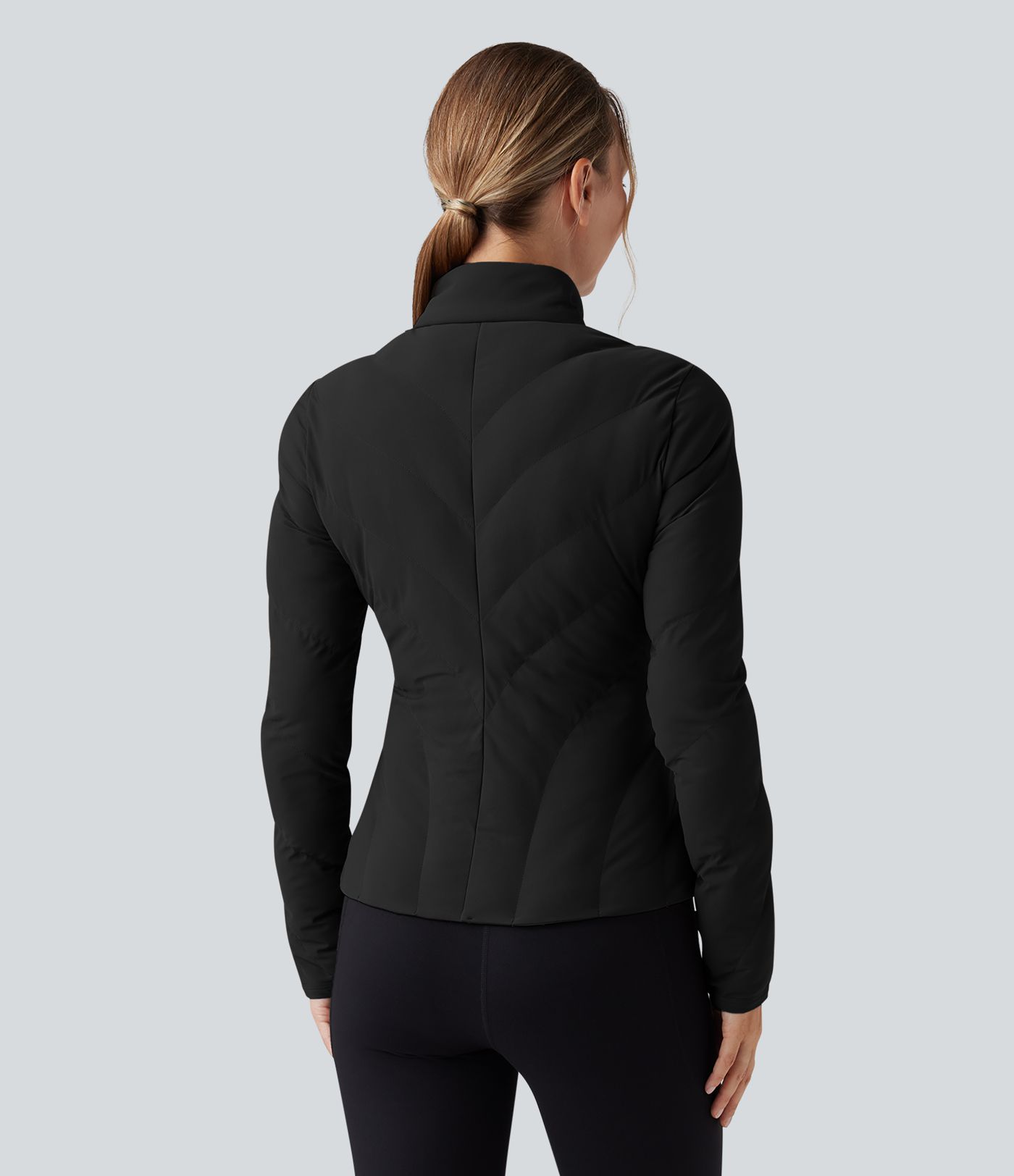 PuffFlex High-neck Long Sleeve Stretchy Casual Quilted Jacket with Pockets