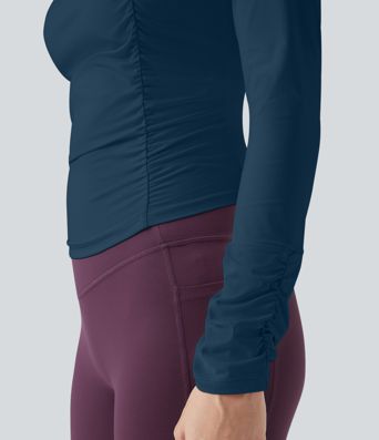 SoftlyZero™ Airy Square Neck Long Sleeve Ruched InstantCool Workout Sports Top