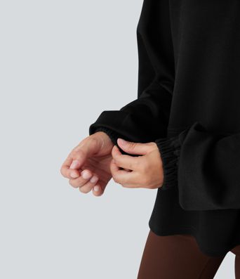 Mock Neck Long Sleeve High Low Casual Sweatshirt with Pocket