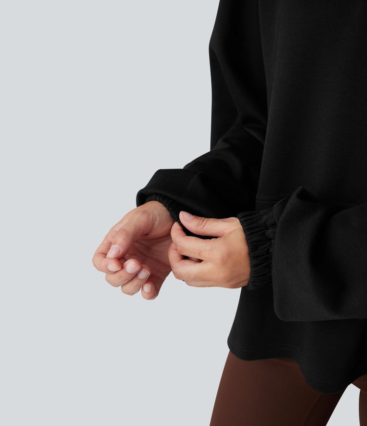 Mock Neck Long Sleeve High Low Casual Sweatshirt with Pocket