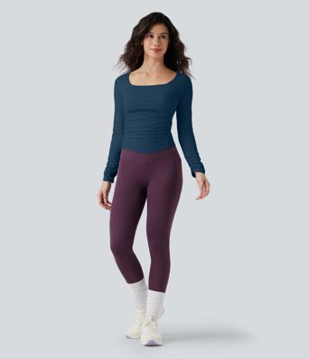 SoftlyZero™ Airy Square Neck Long Sleeve Ruched InstantCool Workout Sports Top