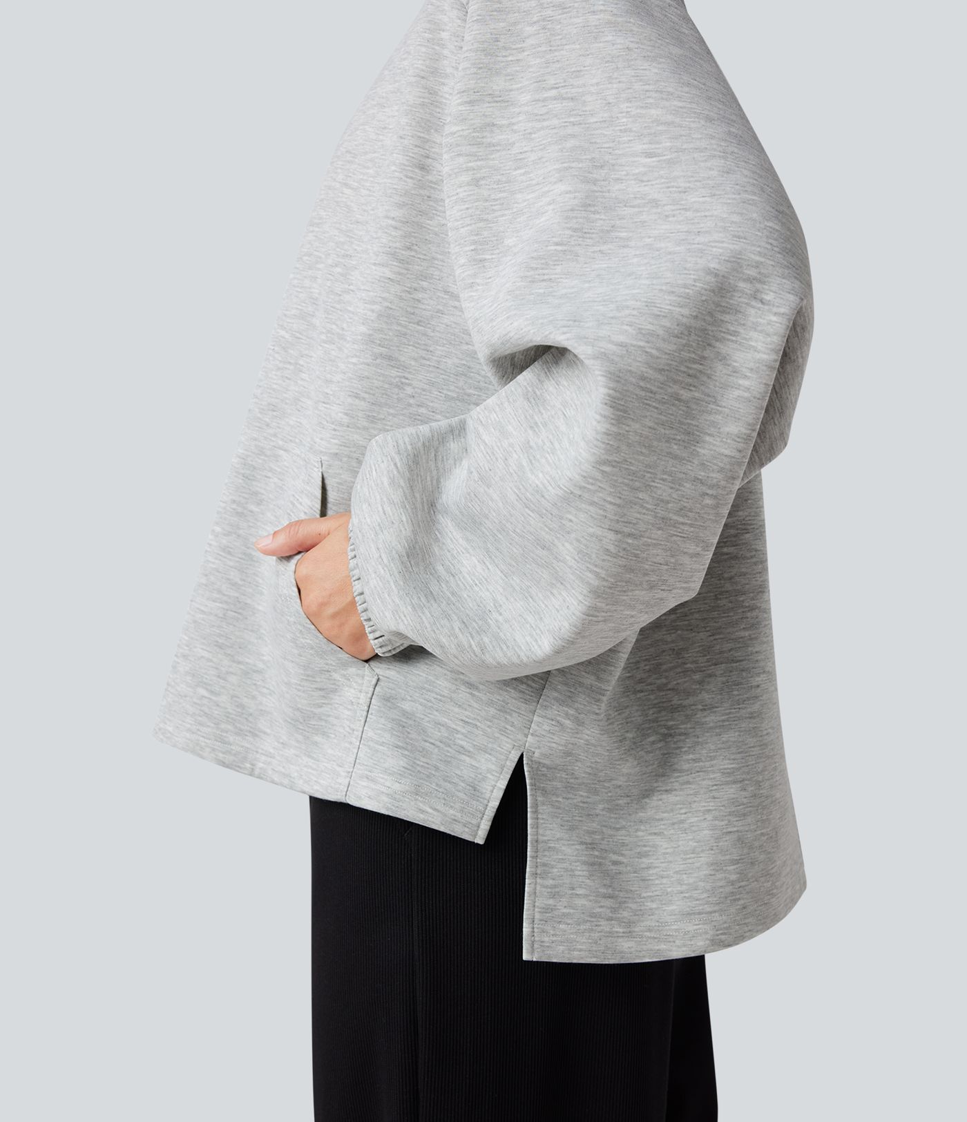 Mock Neck Long Sleeve High Low Casual Sweatshirt with Pocket