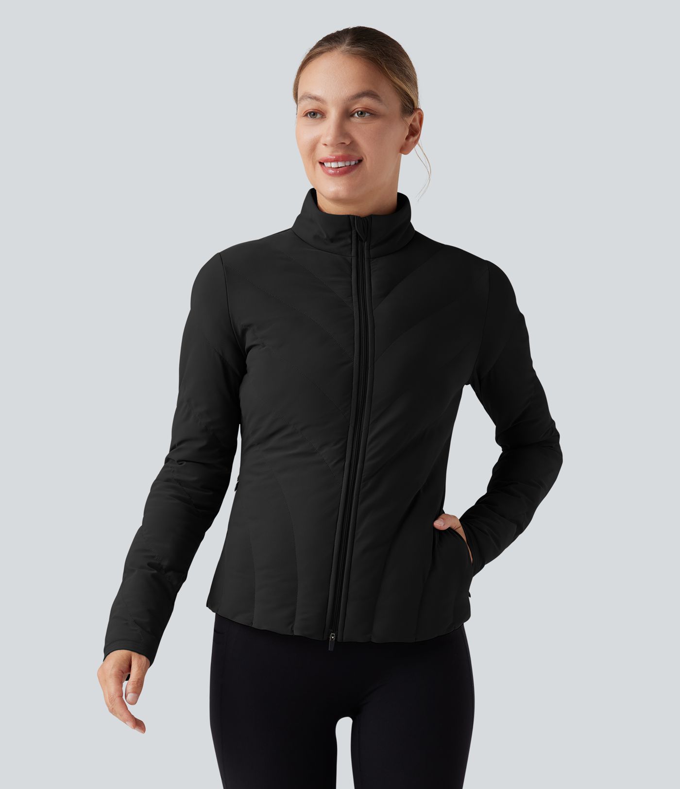 PuffFlex Veste matelassée casual extensible à col montant et manches longues avec poches