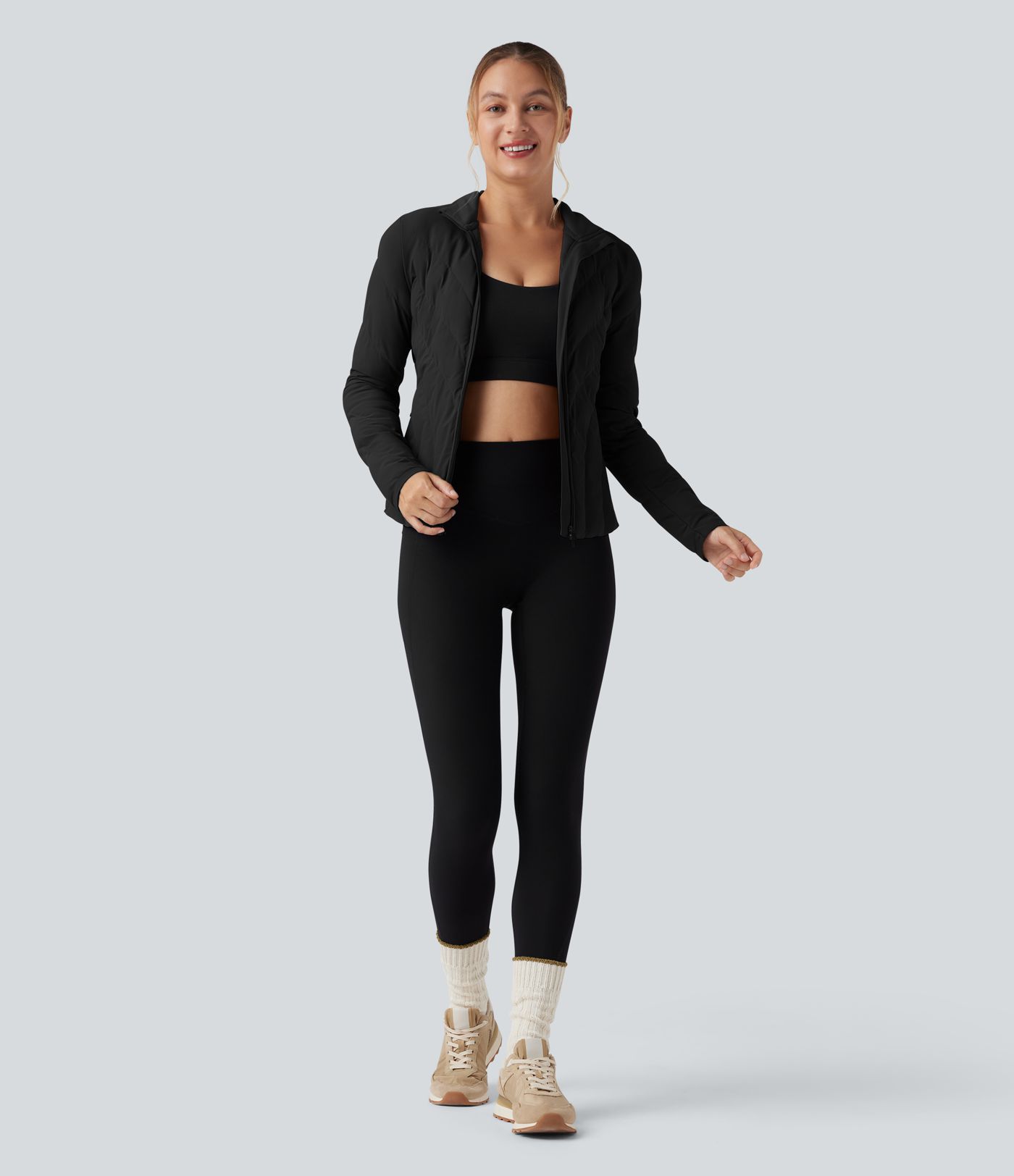 PuffFlex Veste matelassée casual extensible à col montant et manches longues avec poches