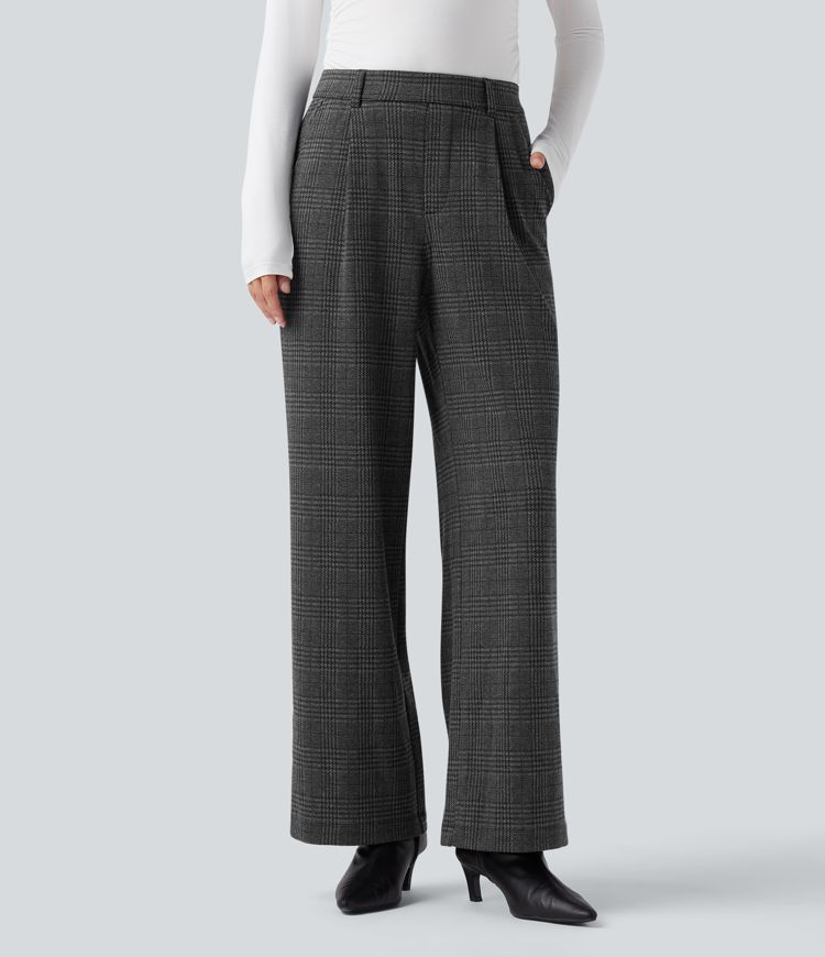 Pantalon tailleur droit Halara Flex™ taille haute pied-de-poule à carreaux avec poches