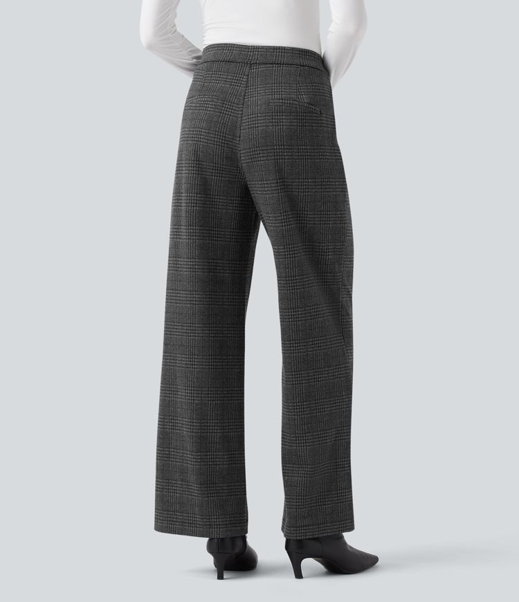 Pantalon tailleur droit Halara Flex™ taille haute pied-de-poule à carreaux avec poches