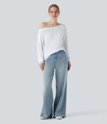 Off Shoulder Long Sleeve Casual T-Shirt