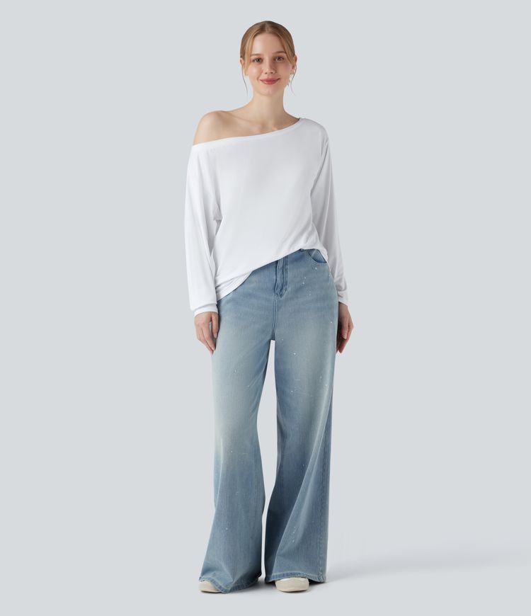 Off Shoulder Long Sleeve Casual T-Shirt