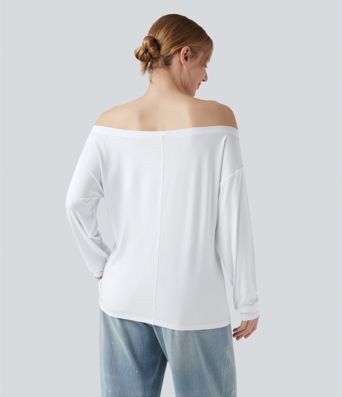 Off Shoulder Long Sleeve Casual T-Shirt