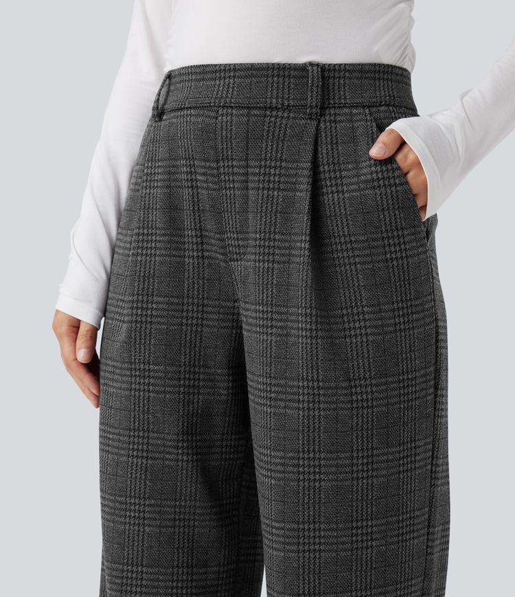Pantalon tailleur droit Halara Flex™ taille haute pied-de-poule à carreaux avec poches