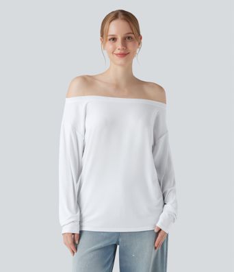 Off Shoulder Long Sleeve Casual T-Shirt