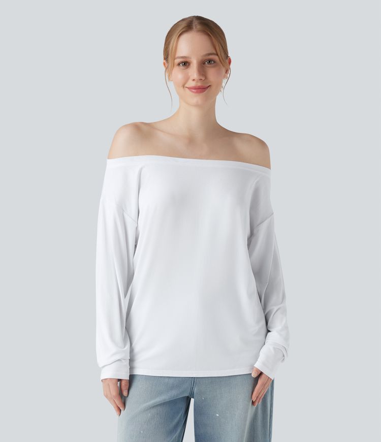 Off Shoulder Long Sleeve Casual T-Shirt