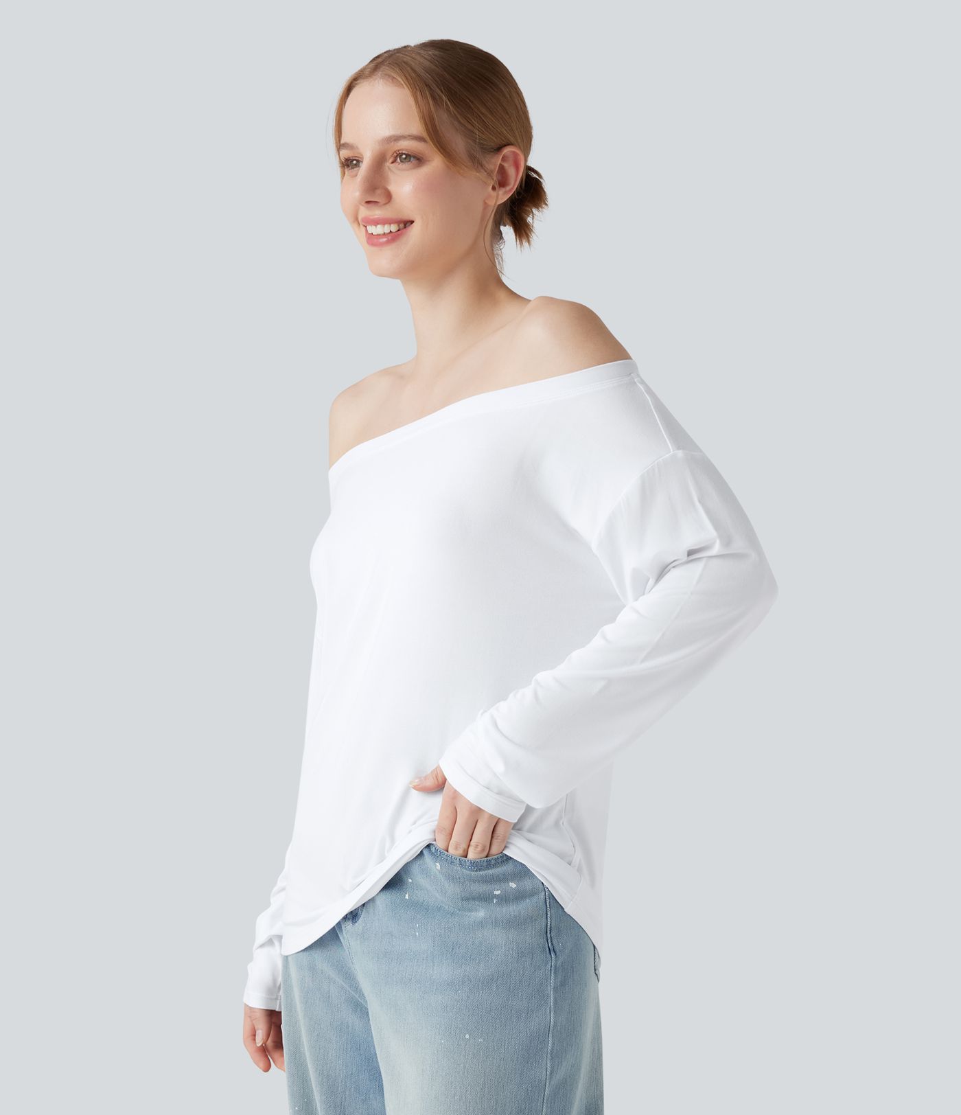 Off Shoulder Long Sleeve Casual T-Shirt Off Shoulder Long Sleeve Casual T-Shirt