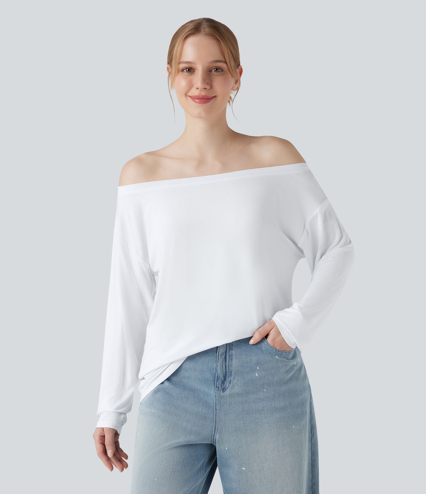 Off Shoulder Long Sleeve Casual T-Shirt Off Shoulder Long Sleeve Casual T-Shirt