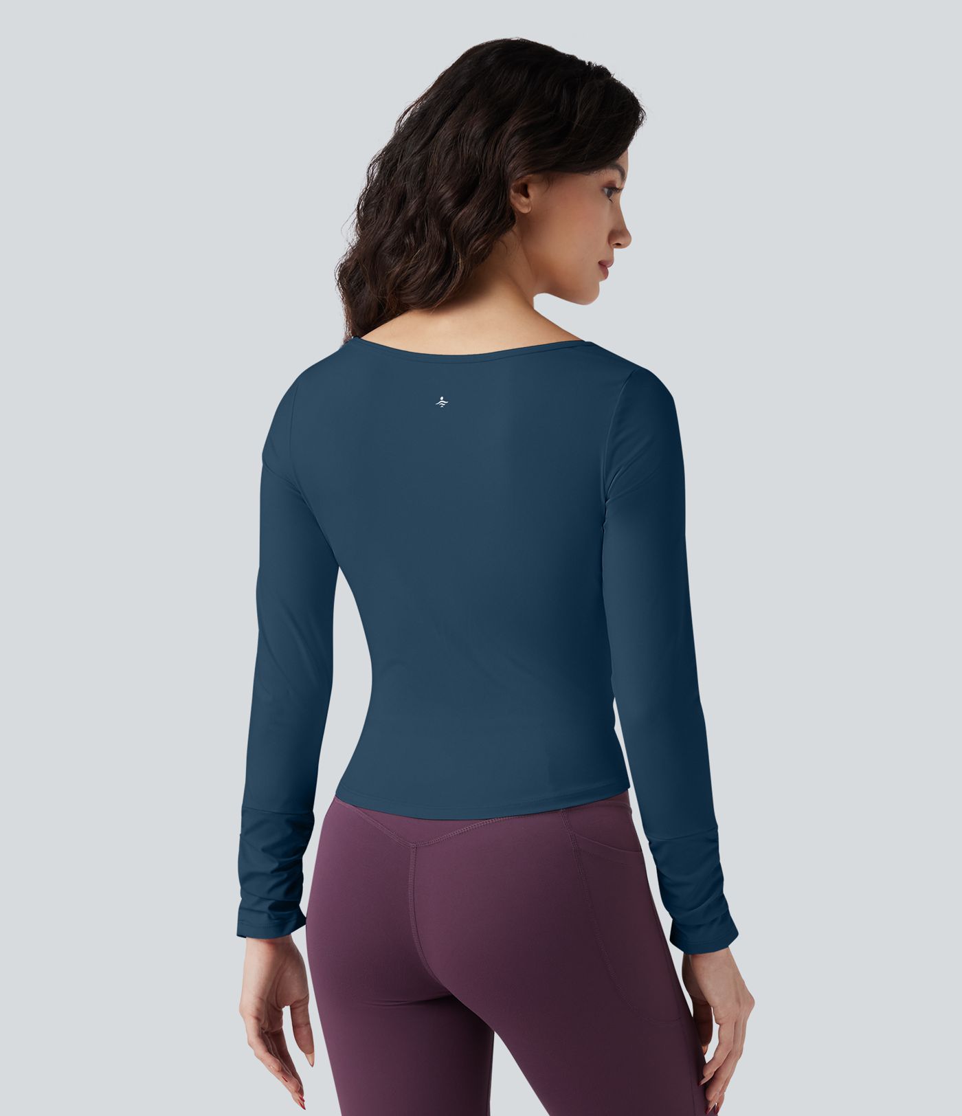 SoftlyZero™ Airy Square Neck Long Sleeve Ruched InstantCool Workout Sports Top