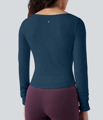 SoftlyZero™ Airy Square Neck Long Sleeve Ruched InstantCool Workout Sports Top