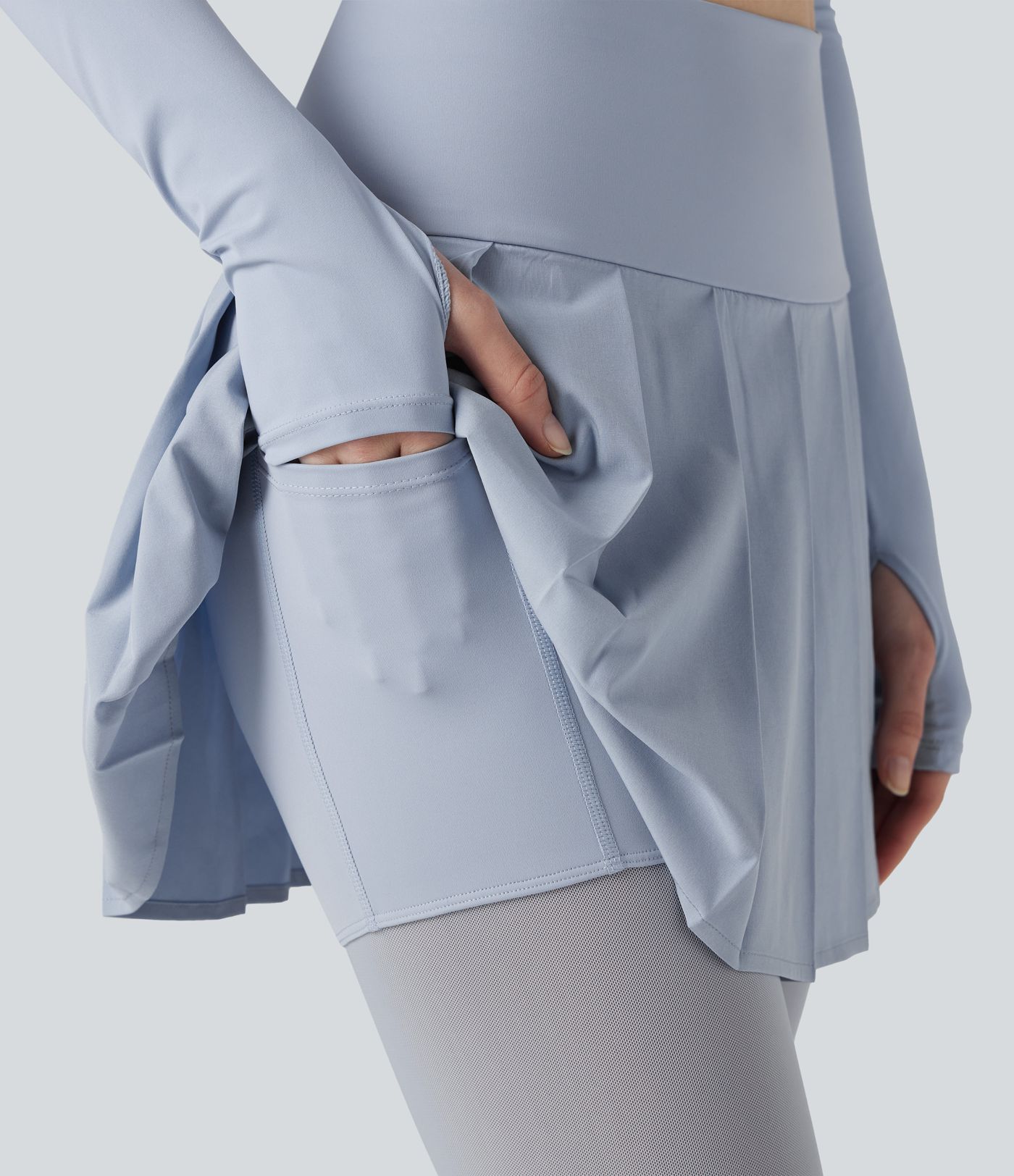 Breezeful™ High Waisted Pleated 2-in-1 Contrast Mesh Quick Dry Dance Stirrup Skirted Leggings with Pockets