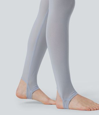Breezeful™ High Waisted Pleated 2-in-1 Contrast Mesh Quick Dry Dance Stirrup Skirted Leggings with Pockets