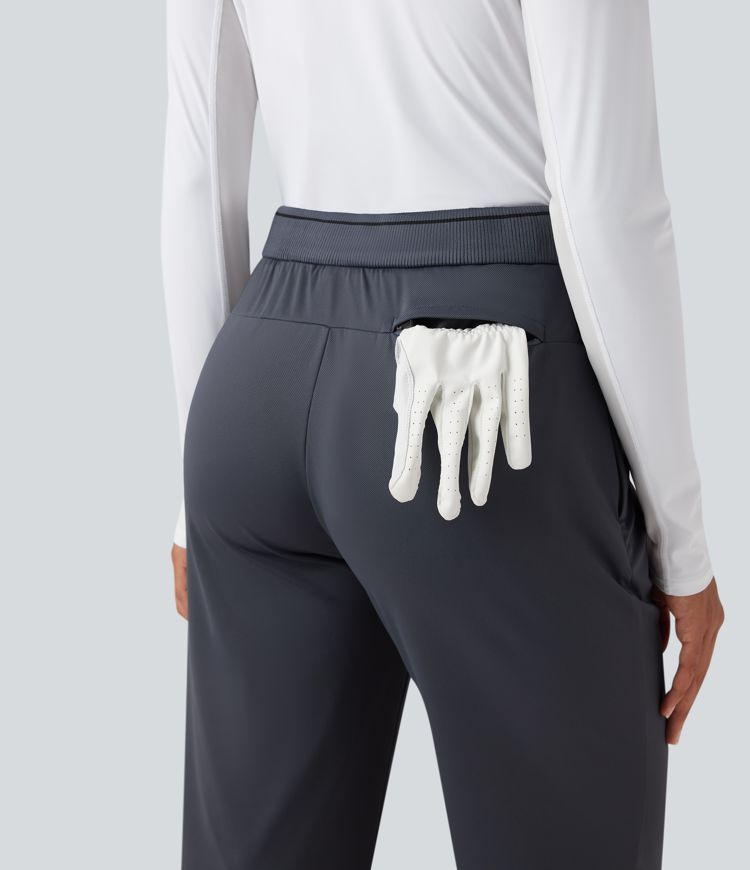 Mid Rise Drawstring Golf Baggy Trousers-Golf Tee Pocket