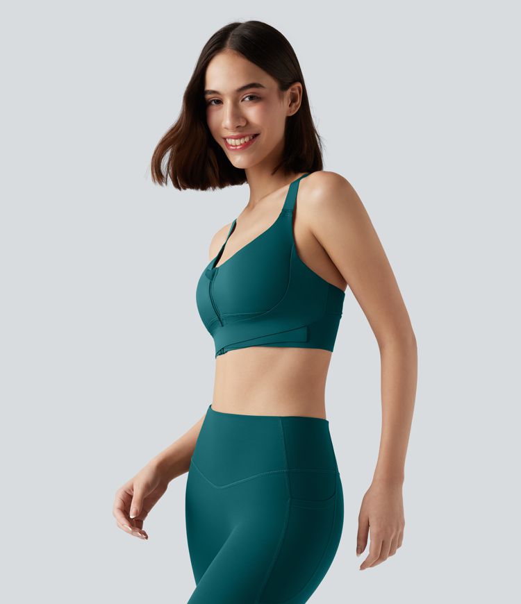 SpeedWave™ Medium Support Push Up Zipper Adjustable Buckle Quick Dry Running Sports Bra
