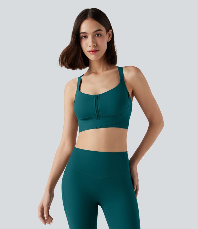 SpeedWave™ Medium Support Push Up Zipper Adjustable Buckle Quick Dry Running Sports Bra