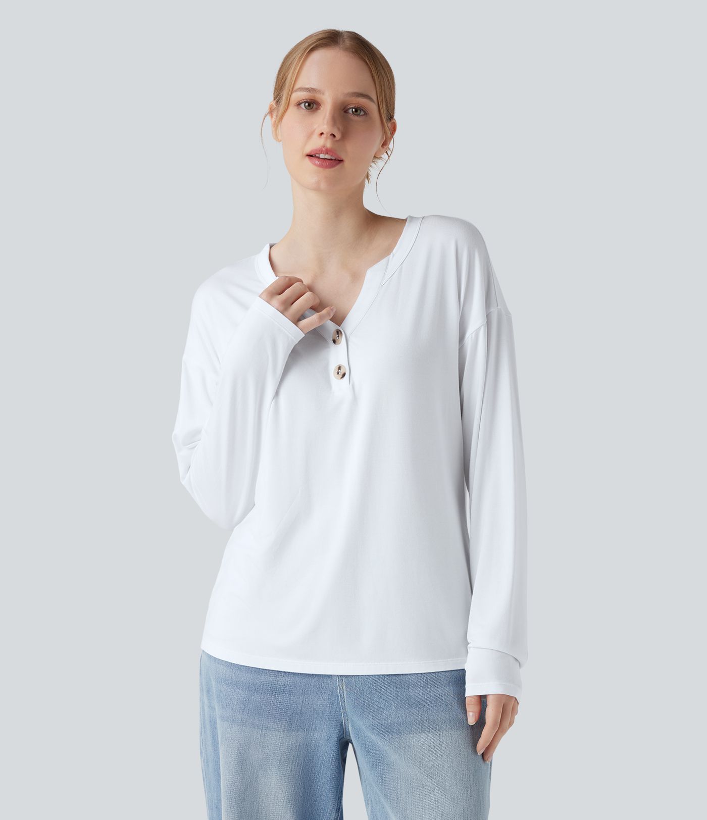 Henley Neck Long Sleeve Casual T-Shirt