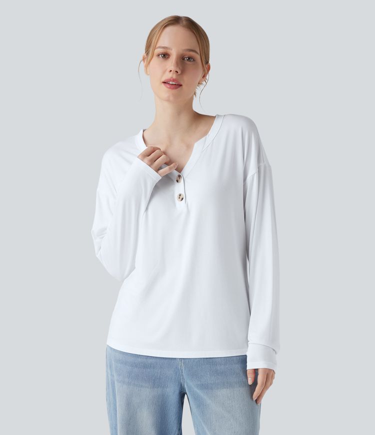 Henley Neck Long Sleeve Casual T-Shirt
