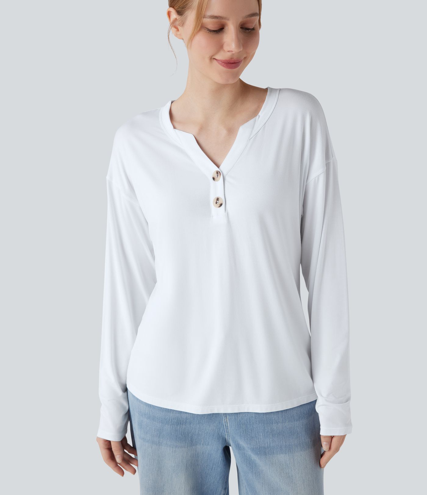 Henley Neck Long Sleeve Casual T-Shirt