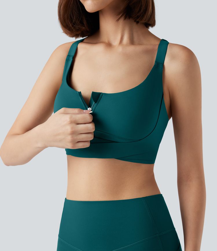 SpeedWave™ Medium Support Push Up Zipper Adjustable Buckle Quick Dry Running Sports Bra