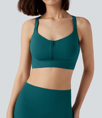 SpeedWave™ Medium Support Push Up Zipper Adjustable Buckle Quick Dry Running Sports Bra