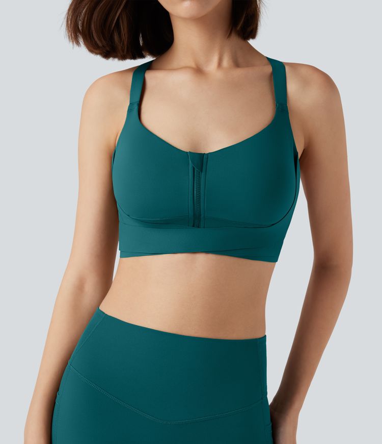 SpeedWave™ Medium Support Push Up Zipper Adjustable Buckle Quick Dry Running Sports Bra