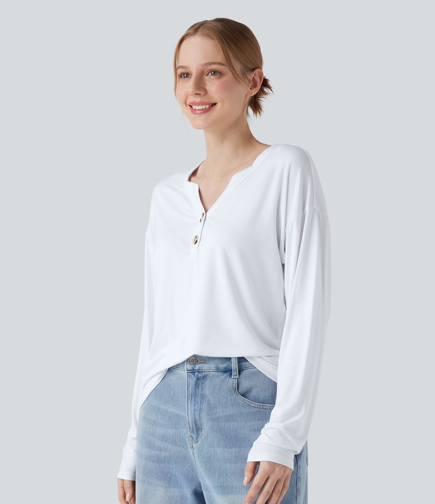 Henley Neck Long Sleeve Casual T-Shirt