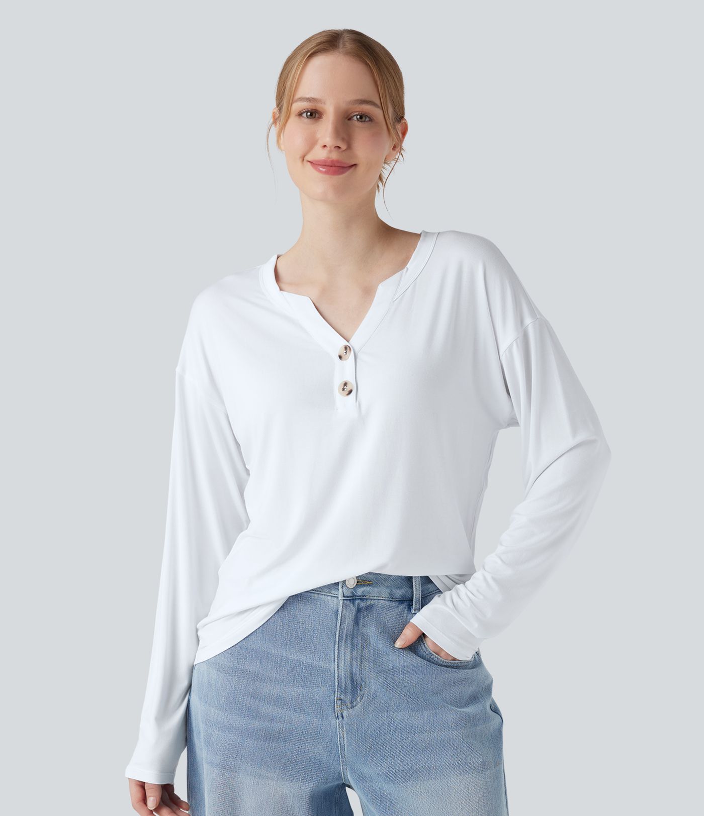 Henley Neck Long Sleeve Casual T-Shirt