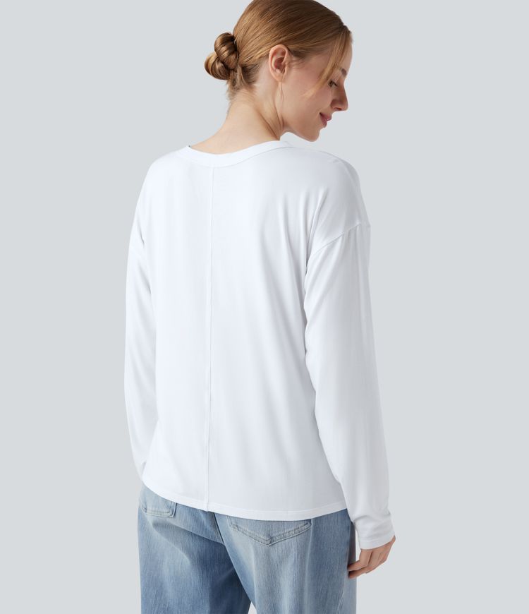 Henley Neck Long Sleeve Casual T-Shirt