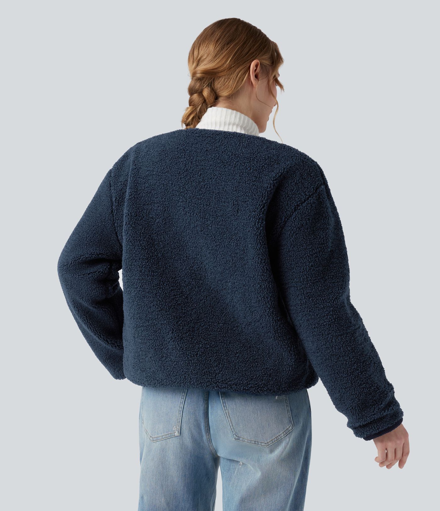 Veste sherpa réversible à manches longues avec poches (deux styles en un)